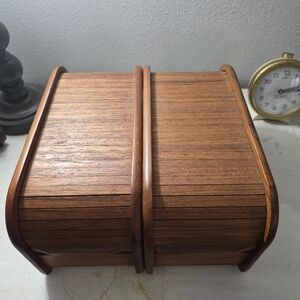 vintage Kalmar Designs teak wood roll-top storage box